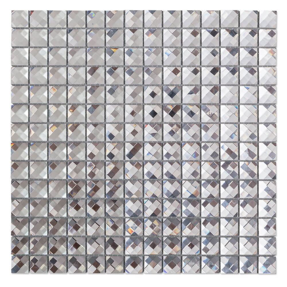 Beveled Crystal Square Mirror Glass Mosaic Tile Silver 12 x 12 Inch (5-Pack)
